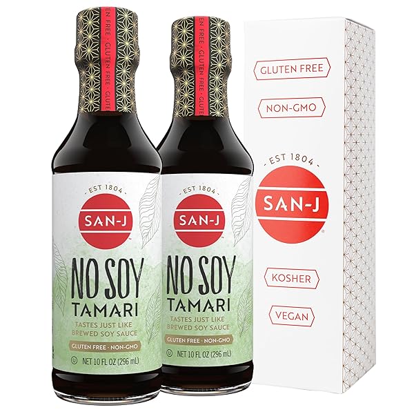 SAN-J – NO SOY TAMARI – SPECIALLY BREWED SOY SAUCE ALTERNATIVE – 10 OZ. BOTTLES – 2 PACK