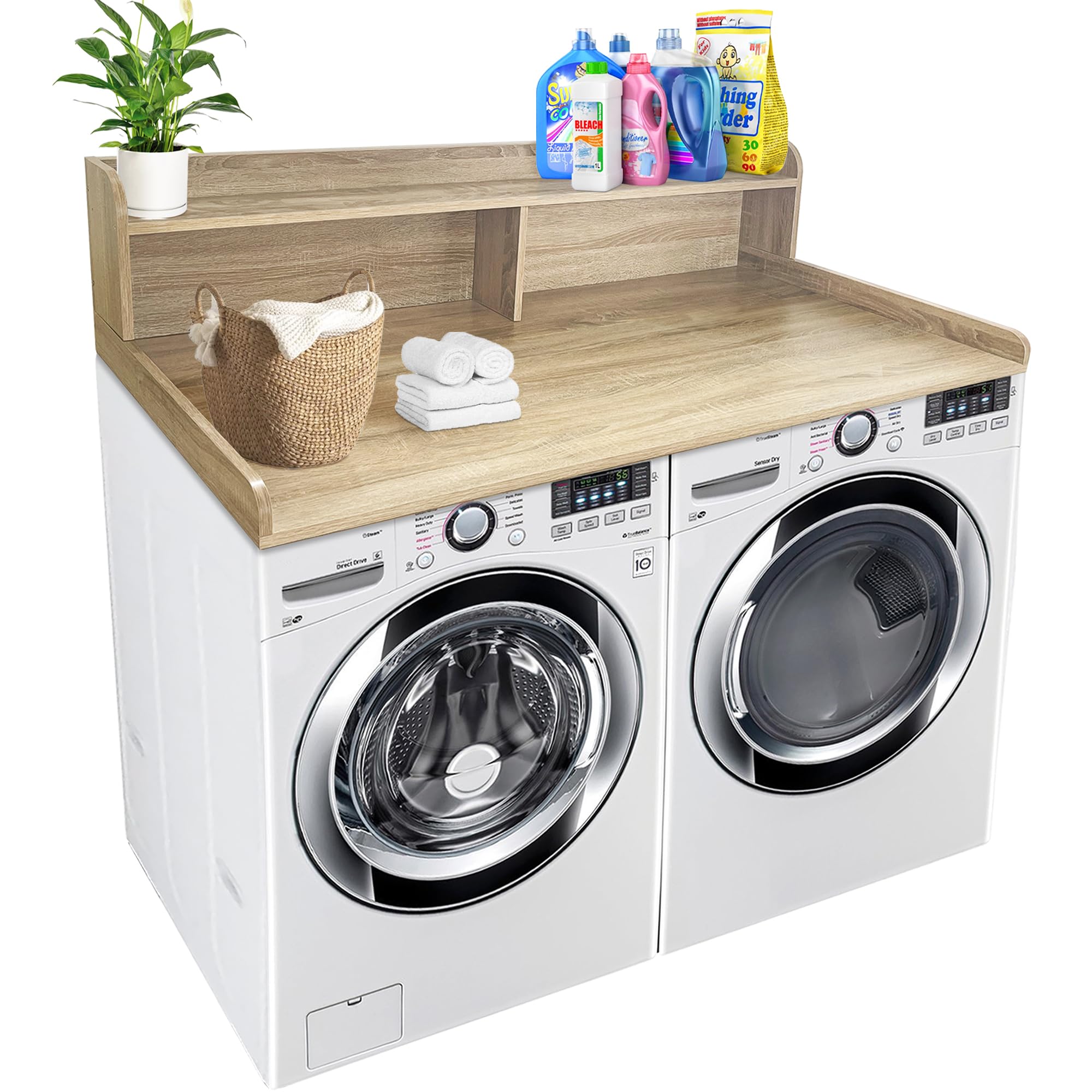 Photo 1 of Royxen Laundry Countertop with Storage Universal Fit, Washer and Dryer Countertop with Shelf, Laundry Room Storage, 2-Tier Shelf, White Oak