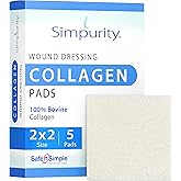 Simpurity Collagen Dressing Pads - 2" x 2" 5 Count Collagen Pads for Wounds - Non-Adherent Collagen Dressing for Wound Care - Safe n' Simple Wound Care Supplies
