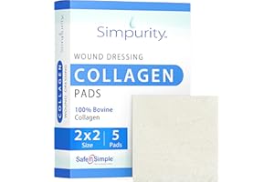 Simpurity Collagen Dressing Pads - 2" x 2" 5 Count Collagen Pads for Wounds - Non-Adherent Collagen Dressing for Wound Care - Safe n' Simple Wound Care Supplies