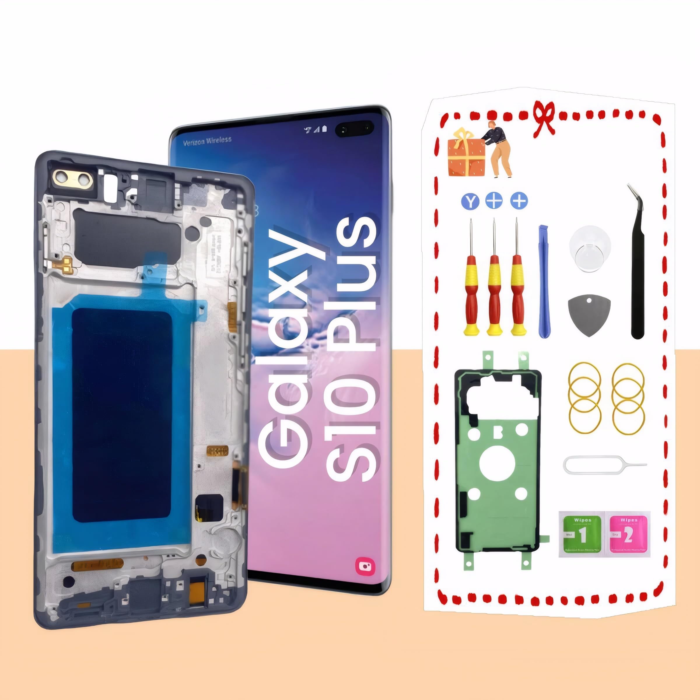 Photo 1 of LNONLS for Samsung Galaxy S10 Plus LCD Display Screen Assembly Replacement for Samsung Galaxy S10Plus LCD Touch Digitizer Screen with Frame S10+ 6.4" G975U G975FD G975A without fingerprint Black
