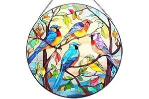 RIVEENY Hummingbird Stained Glass Window Hangings,Stained Glass Suncatcher,8”Hand-Painted Glass Panel Decor Gift for Mom, Grandma, Teacher
