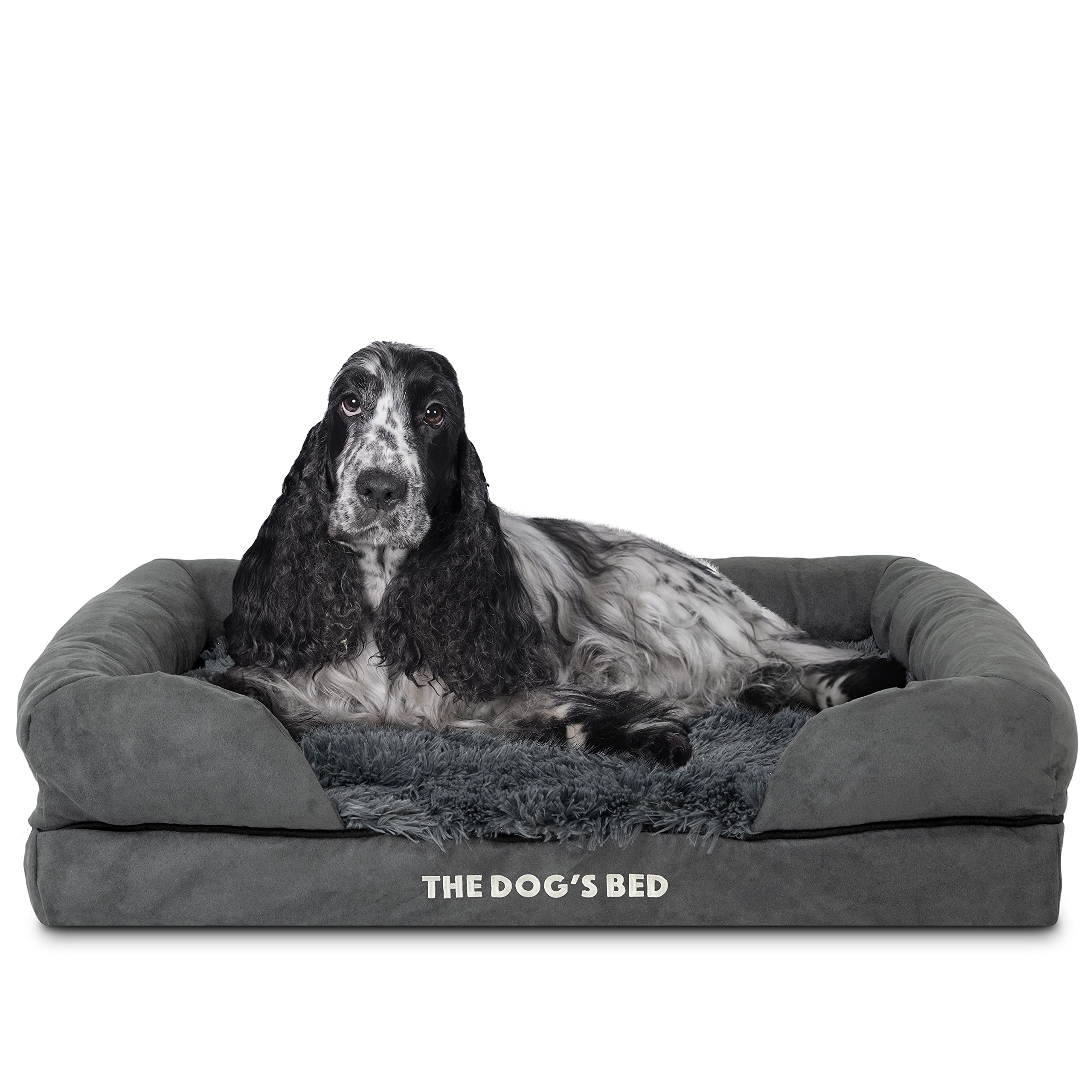 The Dog’s Bed – Orthopaedic Memory Foam Bolster Bed, Grey Fur, Medium