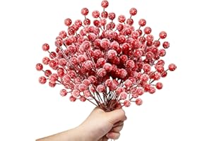 OJYUDD 30 Pack Snow Frosted Artificial Red Berry Stems,8.9" Holly Frosted Berry Branch Picks,Sprays Snowy Fake Red Berries for Christmas Tree,Valentine DIY Crafts,Winter Wedding Home Party Decor
