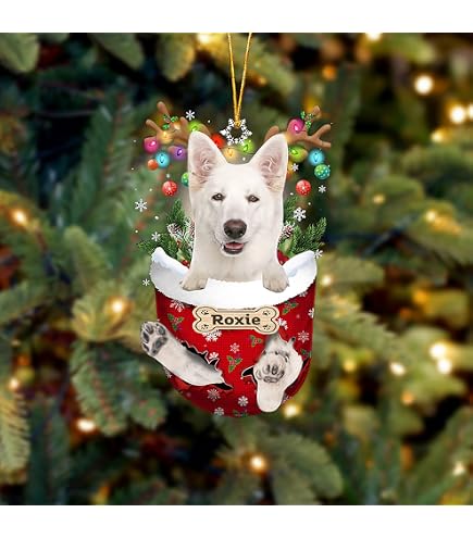 German Shepherd Face Christmas Ornament - Silver Tone Circle Holiday Decoration With Crystals - View #10