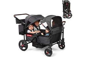 Baby Stroller, Wagon for Kids, Outside Toys for Toddlers 1-3, Outdoor Play Rolling Cart, Beach Cart with Wheels, Radio Flyer Voya Quad Stroller Wagon, Gray, for Ages 6+ Months