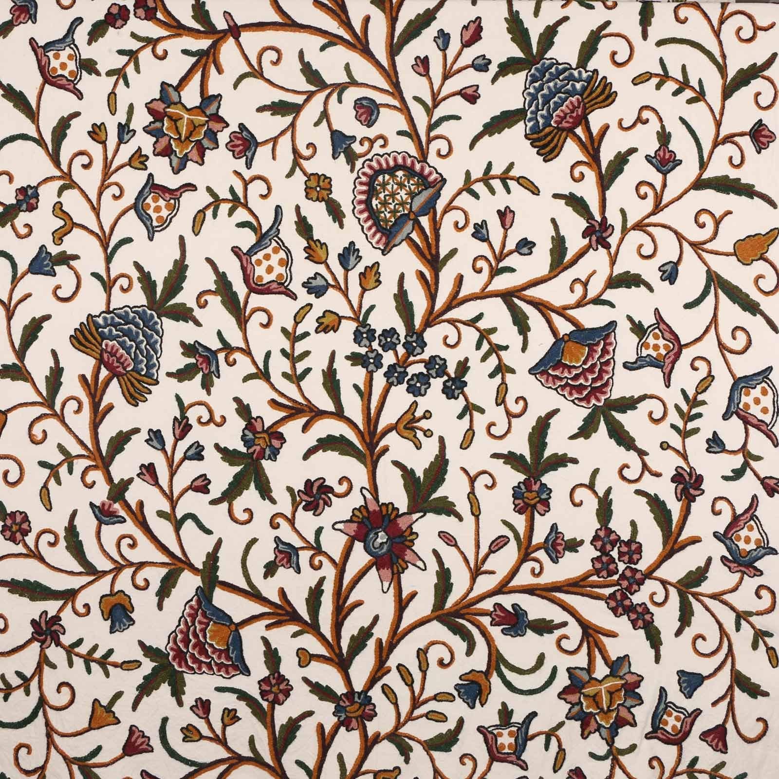 Kashmir Traditional Vintage Handmade Wool Embroidered Cotton Crewel Fabric by The Yard - 55" Wide Home Decor | Curtain Drapery Panel | Designer Upholstery Fabrics