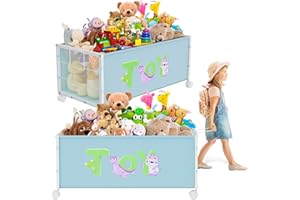 JBBTOOL 2PC Large Toy Box Storage, Sturdy Kid Toy Chest with 360° Wheels, Oxford Cloth Metal Toy Box for Boys, Girls, Stuffed Animals, Clothes, Bedroom, Living Room