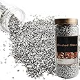 HappyFiller Decorative Crushed Silver Glass Sand Pearlized Gravel Reflective Pebble Stone 1.3 Pound(1.5 Cup) for Resin Arts,Home Decoration,Wedding Centerpieces,Table Scatter,Candle Holder