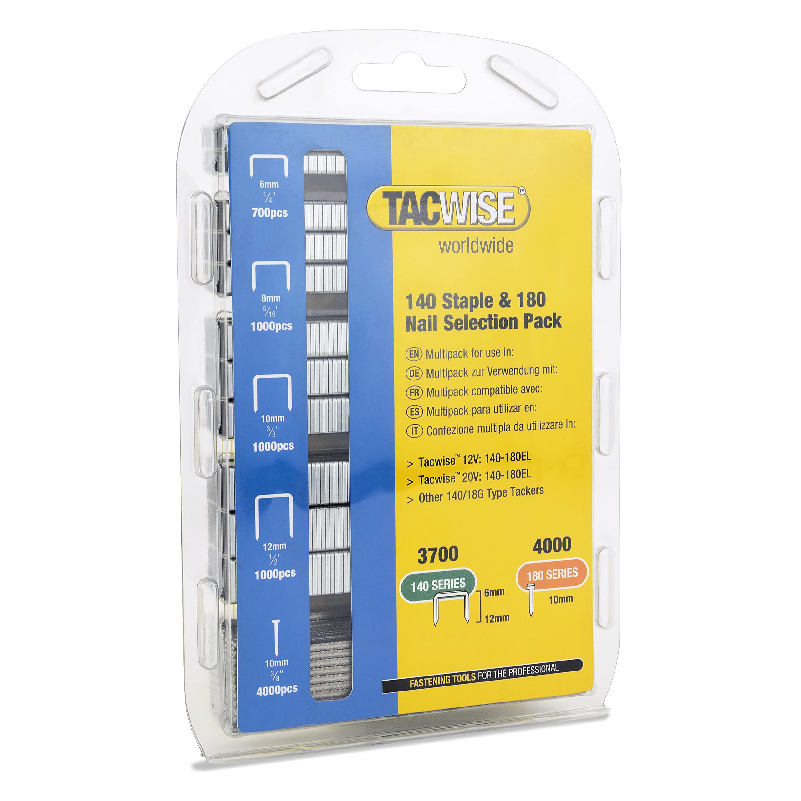 Tacwise 1627 Selection Pack of Type 140 / 6-12 mm & Type 180 / 10 mm Galvanised Staples and Nails, Pack of 7,700