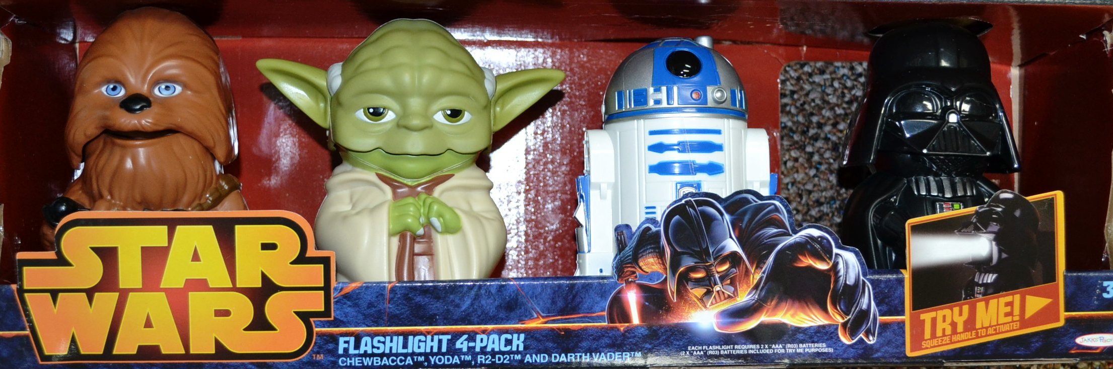 Star Wars Flashlight 4-Pack Chewbacca Yoda R2-D2 and Darth Vader