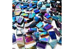 Hengyisha 250g Glass Mosaic Tiles for Crafts, Stained Glass Kits, Stepping Stone Kit, Iridescent Dark Colors, 0.4 inch Irregular Shapes