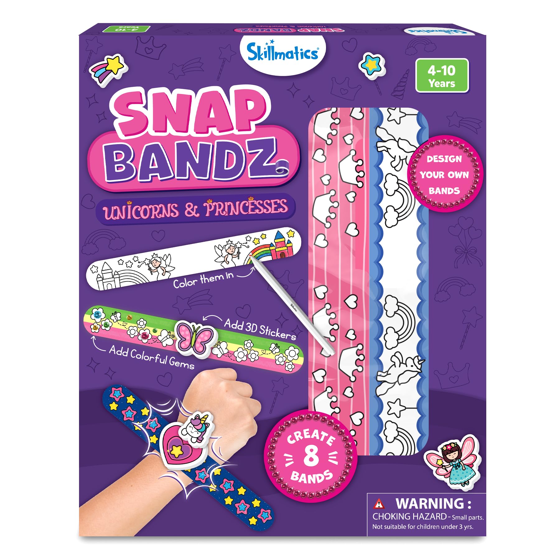 Skillmatics Craft Activity - Snap Bandz, Unicorns & Princesses, Easter Basket Stuffers, DIY Art & Craft Activity, Mess-Free Kit, 8 Bands (8.6"), Gift for Girls & Boys Ages 4, 5, 6, 7, 8, 9, 10 — image 1