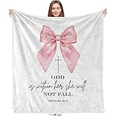 VRW Coquette Pink Bow Christian Blanket, Christian Gifts for Women, Preppy Pink Bow Religious Bible Verse Throw Blankets for Girly Room Bedroom Dorm Apartment Couch Sofa, 50x60 Inches
