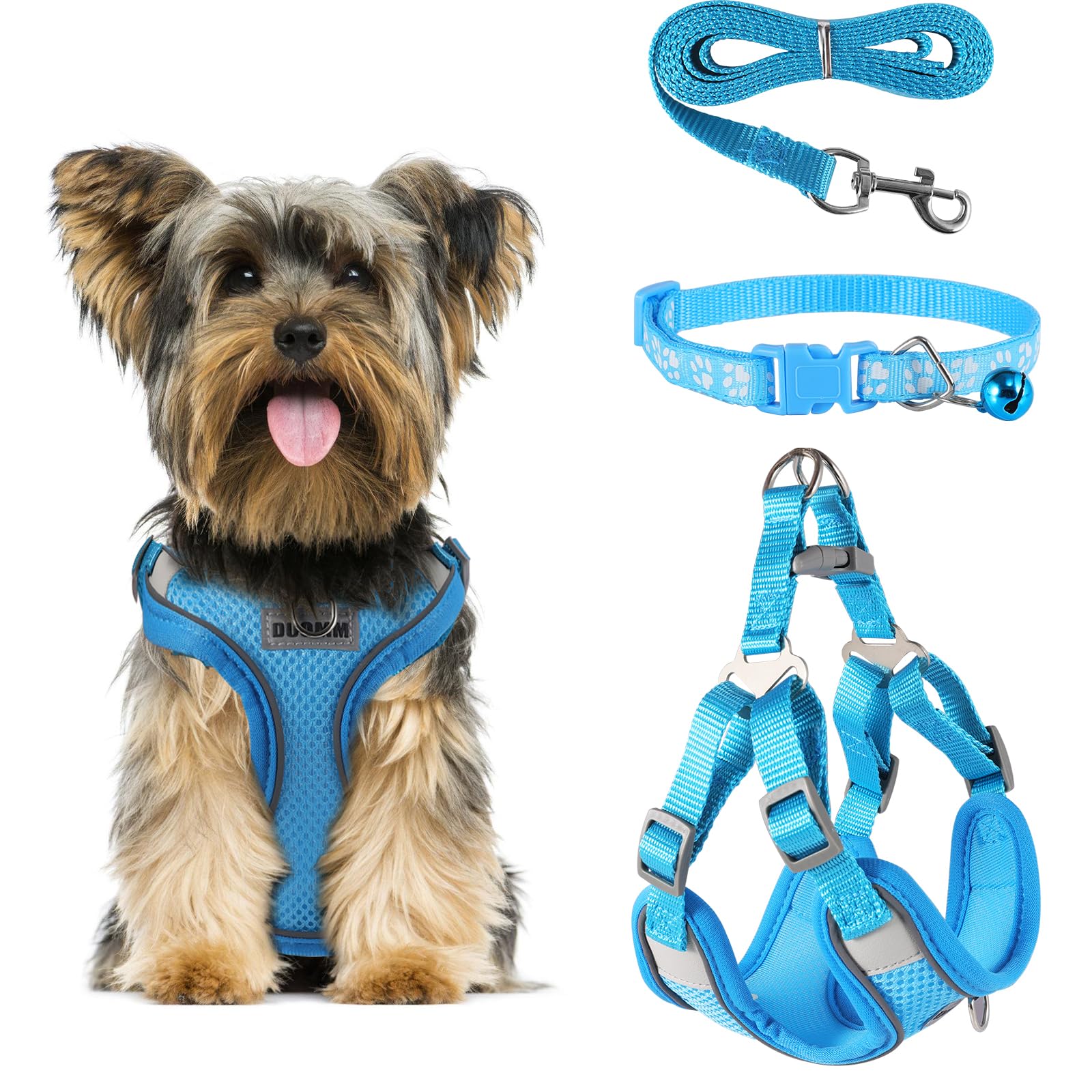 FINEASY No Pull Dog Harness with Lead and Collar, Reflective Harness, Anti Pull Dog Harness, Adjustable Soft Padded Pet Vest Harness for Dogs Cats (Blue, M) — image 1