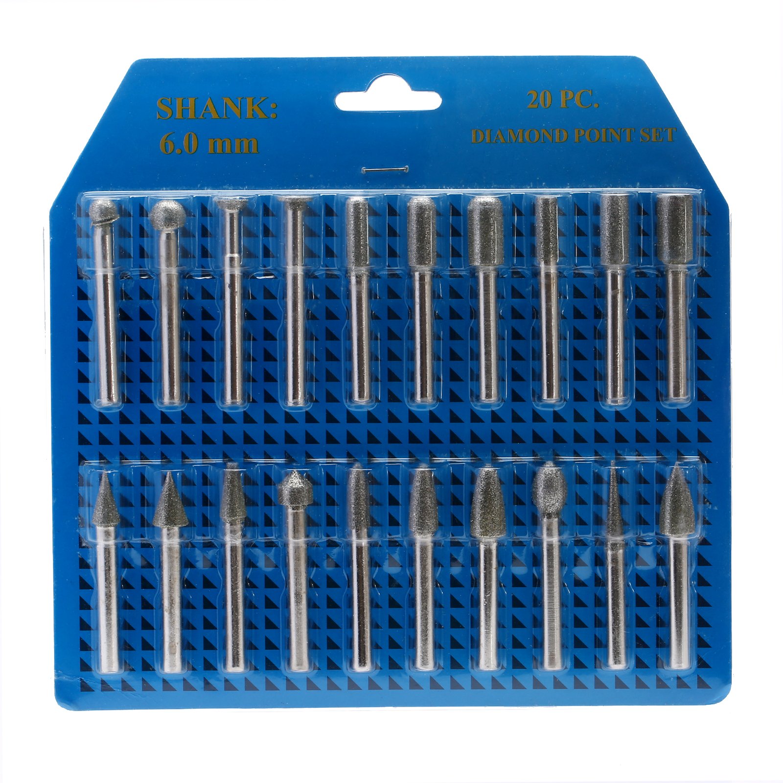 20Pcs Diamond Coated Rotary Points Burrs Drill Rotary Bit 6mm Shank Die Grinder