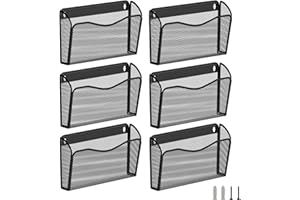 BOHDK Wall File Organizer, Mesh Hanging File Organizer, Home Office Organization and Storage, 6 Single Pockets Document Magazine Rack