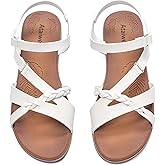Ataiwee Women's Flat Slide Sandals - Comfortable Slip-On with Ankle Strap,Casual Open Toe Design,Hook-and-Loop Closure Summer Sandals.