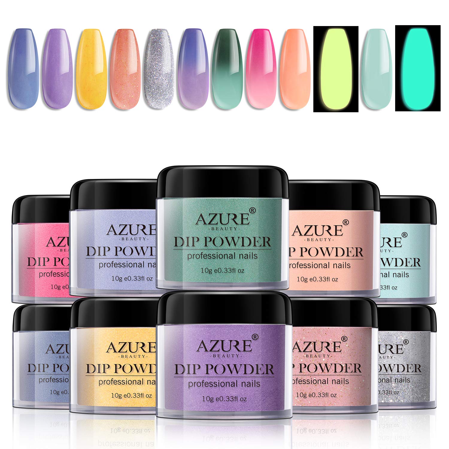 Dipping Nail Powder Set with 10 Colors Including 3 Changing and 2