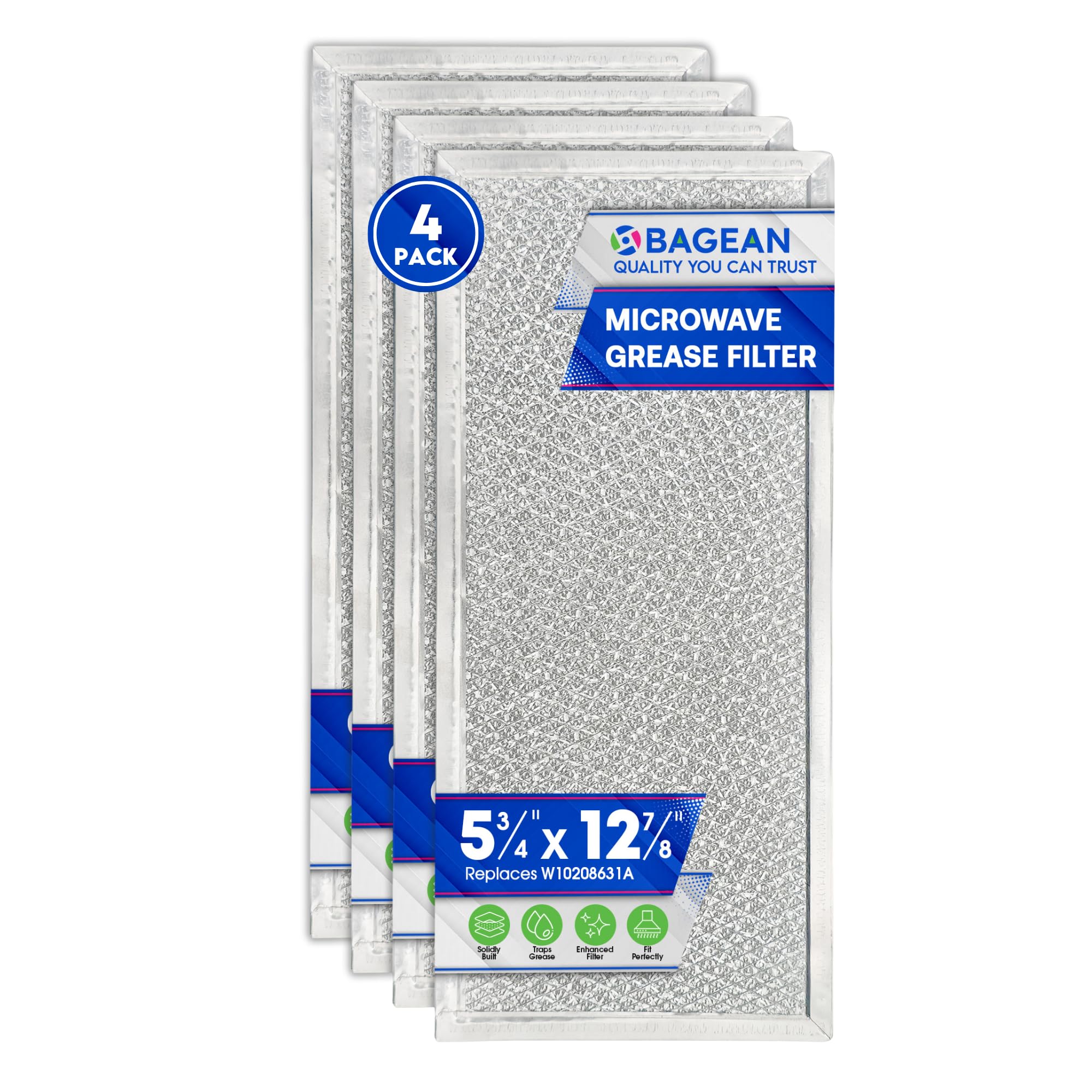 Photo 1 of Microwave Filter Replacement 5.78" x 12.91" Fits W10208631A Whirlpool Microwave Filter - Aluminum Mesh Screen Grease Filters - Freshens and Filters Kitchen Air in Over the Range Oven Vent Fan (4-Pack)