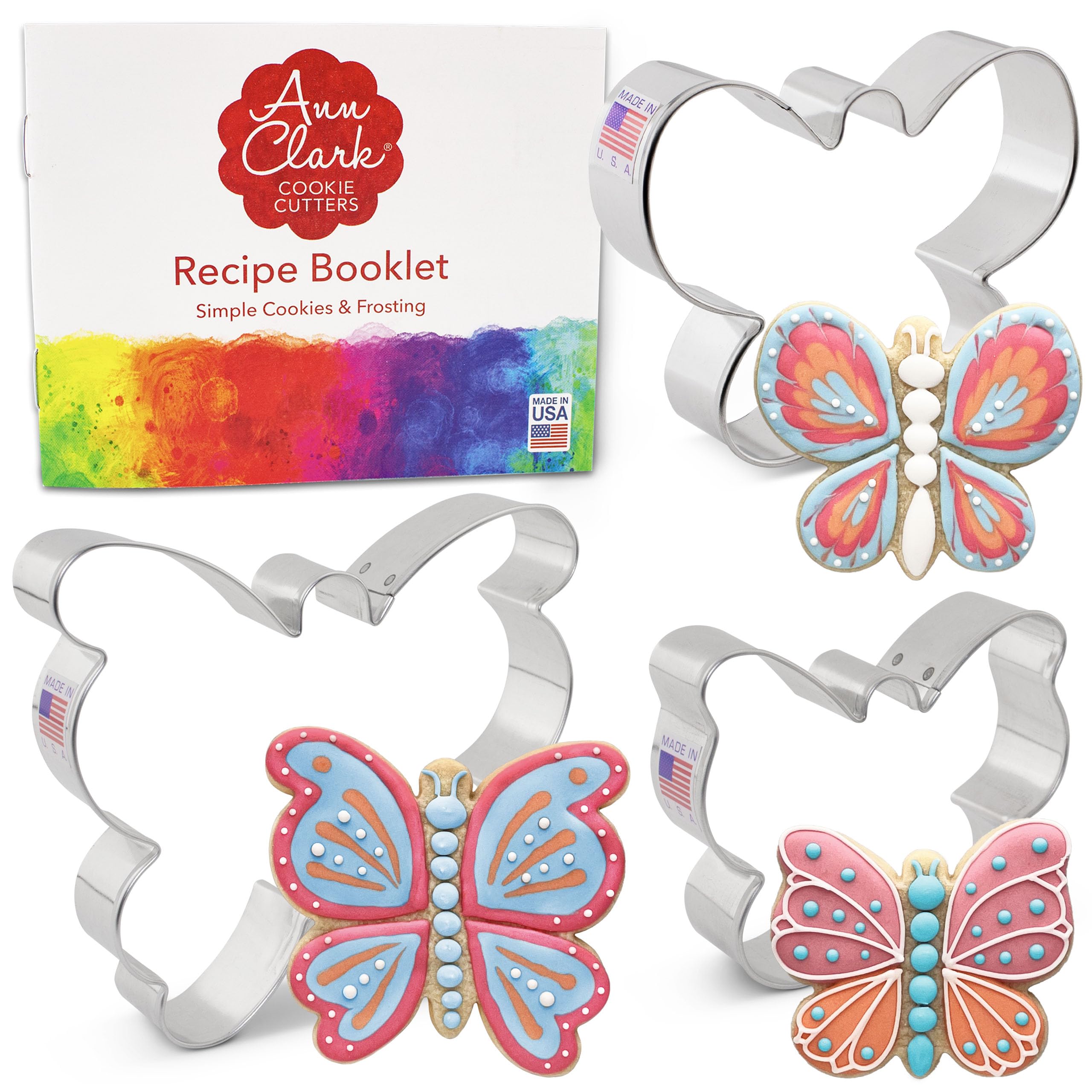 Butterfly Cookie Cutters 3-Pc. Set Made in USA by Ann Clark, Small, Medium, and Large Butterflies