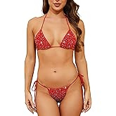 Oneheekini Sexy Bling Bikini for Women Sequin Sparkly Swimsuits Shiny String Crystal Rhinestones Thong Bikini