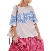Anoumcy Cotton Oversized Hibiscus Tee Shirt for Women Floral Graphic Hawaiian T Shirts Casual Summer Vacation Loose Tops