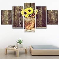 SIGNWIN 5 Panel Canvas Wall Art Rustic Vase with Sunflowers for Home Decorations Ready to Hang - 60