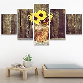 SIGNWIN 5 Panel Canvas Wall Art Rustic Vase...