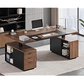 AODEMOKO 71" Electric Standing Desk with Drawers, Electric Height Adjustable Executive Desk with Lockable File Cabinet, Home Office Desk, Open Storage Compartments, Built-in Power Outlet, Black
