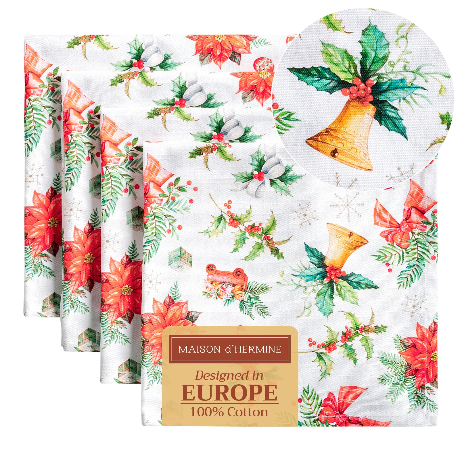 Maison d' Hermine Cloth Napkins Set of 4 100% Cotton for Christmas Decorations Everyday Reusable Square Autumn Napkins Cloth Washable Dinner Party Wedding (Chromo, 45 CM x 45 CM)