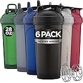 Hydra Cup - 6 Pack - 28oz Shaker Bottles | Protein Shaker Cups with Whisk Ball, Leak-Proof, Carry Handle | BPA-Free Gym Mixer for Protein Powder, Mixing Supplements