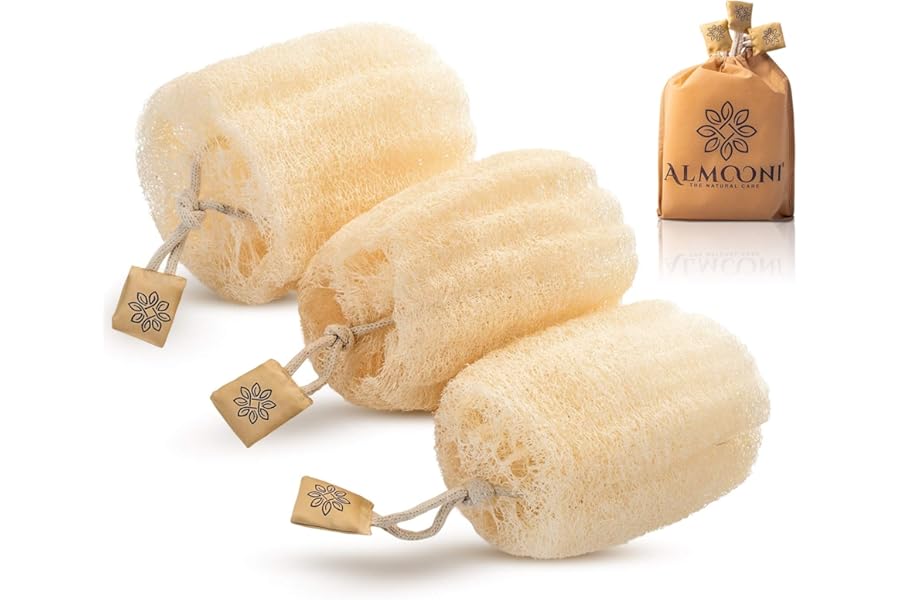 Almooni Egyptian Loofah Exfoliating Body Scrubber, Natural Real Egyptian Shower Loofah Sponge Body Scrubber for Women and Men, for Body and Face That Will Get You Clean – 3 Count (1 Pack)