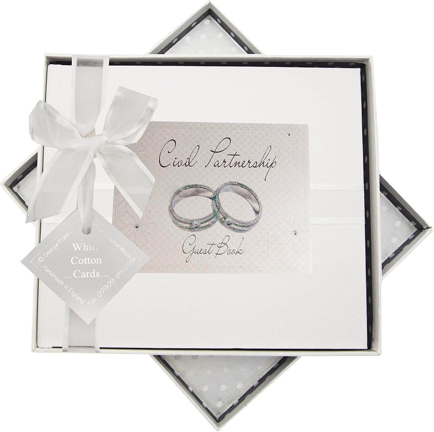 White Cotton Cards CP3 Civil Partnership Wedding Rings Guestbook