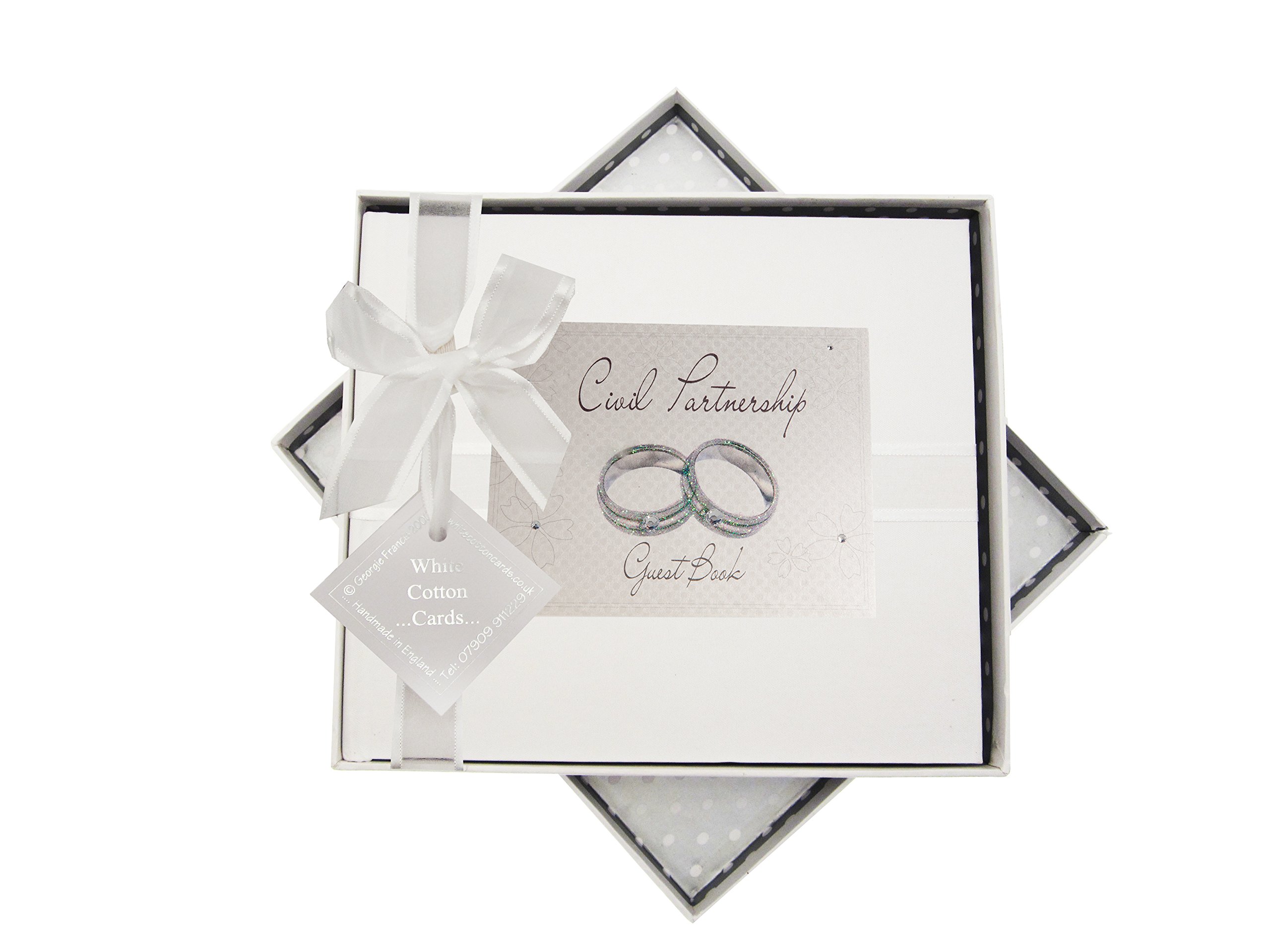 White Cotton Cards CP3 Civil Partnership Wedding Rings Guestbook