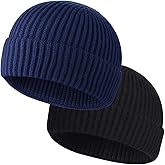 ROYBENS 2 Pack Wool Fisherman Beanies for Men, Knit Short Watch Cap Winter Warm Hats