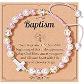 CXLDTE Adjustable Pink Pearl Cross Bracelet Baptism Confirmation First Communion Religious Gifts for Girls, Daughter, Granddaughter, Niece