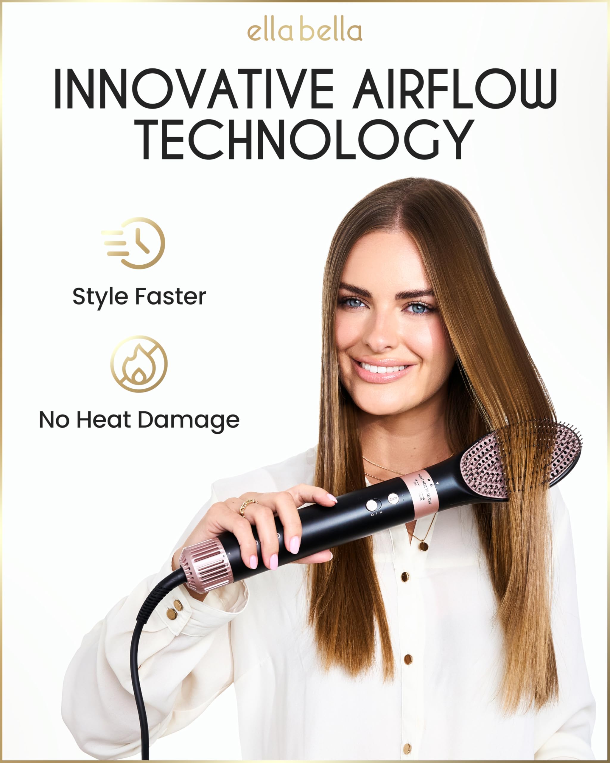 ELLA BELLA® 6 in 1 Professional Hot Air Styler • Powerful Hair Dryer & Straightener Set • Styling Without Heat Damage • Fast Drying Curling Volumizing Straightening • Includes Protective Travel Case