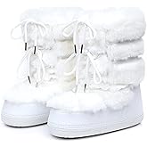 ZHENAIYISHENG Furry Faux Fur Boots for Women - Fuzzy Winter Snow Boots - Fluffy Black White Pink Fur Boots - Lace-up Mid-Calf Water-Resistant Platform Boots