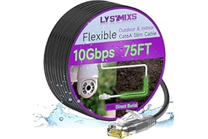 Lysymixs Cat 6 Outdoor Slim Ethernet Cable 75 ft, 10Gbps Cat6 Patch Cable Waterproof Direct Burial LLDPE UV Jacket, Internet 