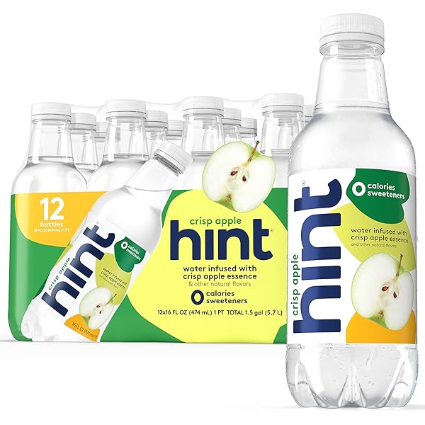 HINT FRUIT-INFUSED BOTTLED WATER, CRISP APPLE – SUGAR FREE FLAVORED WATER WITH ZERO CALORIES, NATURALLY FLAVORED, AND NO ARTIFICIAL SWEETENERS – 16 FL OZ (PACK OF 12)