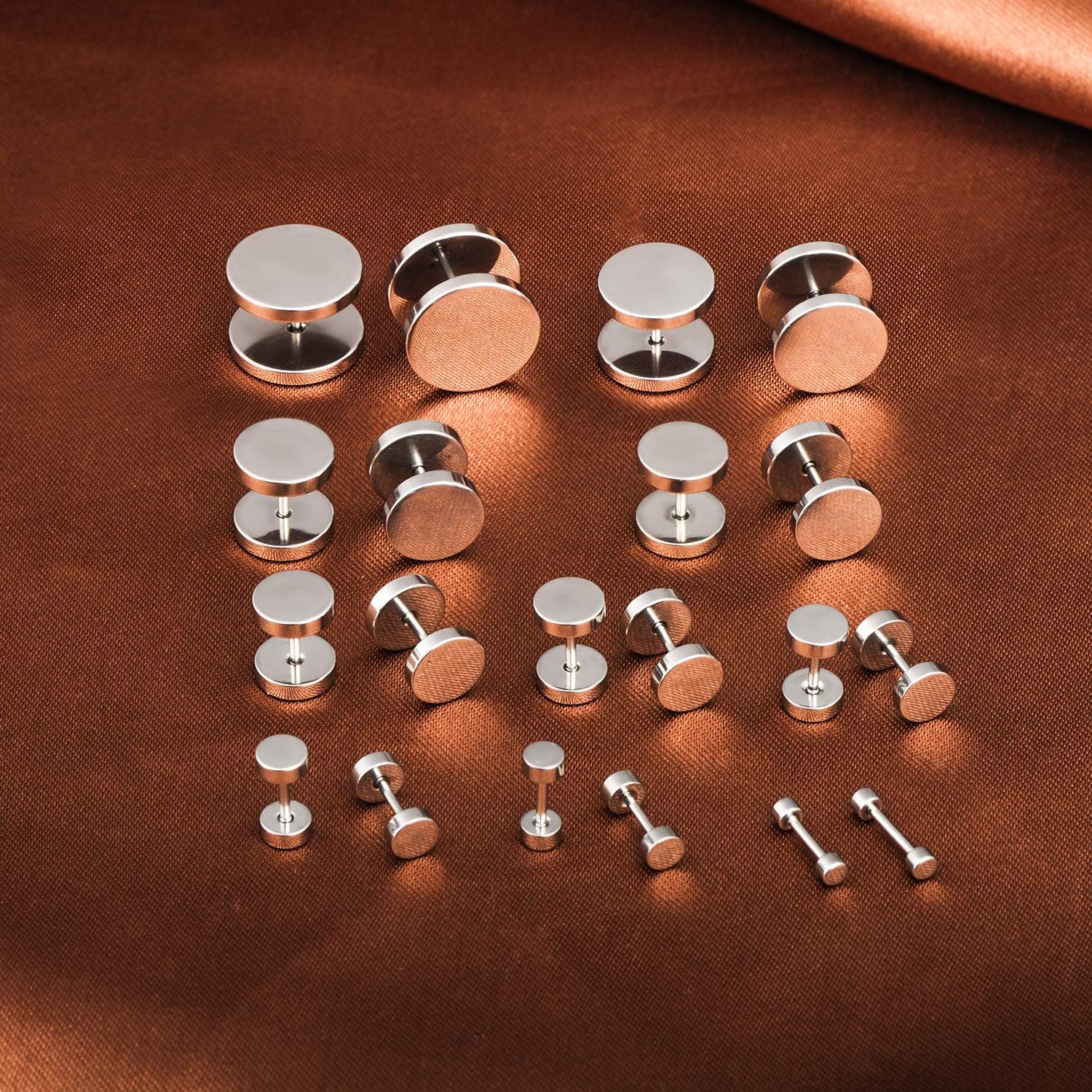 MicVivien 10 works Stainless Steel Fake Plugs Black Screw Studs Earrings Set for Men and Women Diameter 3-14MM (5 Colors Option) - Image 4