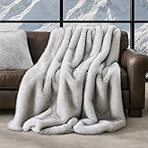 EVERGRACEHOME Luxury Faux Fur Throw Blanket, Soft Fluffy Faux Mink Blankets for Bed, Couch, Sofa, Thick Cozy Plush Warm Fur Throws with Reversible Velvet, Frosted White Wolf, 60"x80"