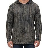 Shopoholic Fashion Mens Handmade Stonewashed Boho Hooded Shirt | Wooden Buttons &amp; Front Pocket, Ethical Cotton Festival Shirt