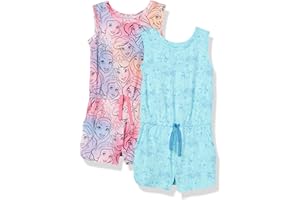 Amazon Essentials Disney | Marvel | Star Wars | Frozen | Princess Girls and Toddlers' Knit Sleeveless Rompers, Pack of 2
