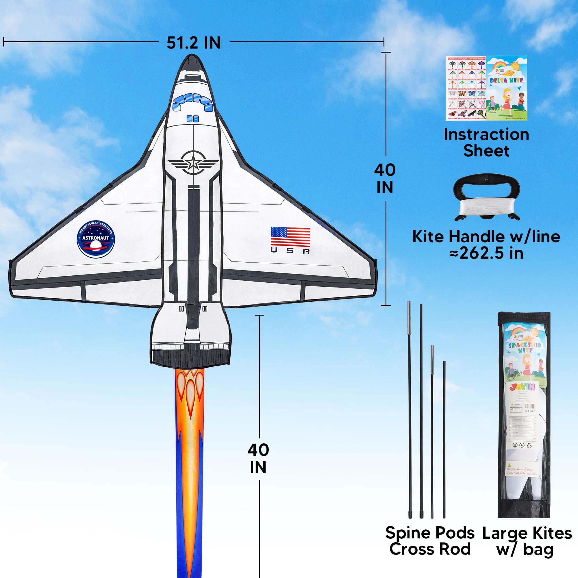 JOYIN Spaceship Kite Easy to Fly for Kids and Adults with 262.5 ft String, Large Beach Kite for Outdoor Games and Activities