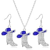 WCRAZYE Western Earrings Necklace Sets for Women Enamel Sparkly Rhinestone Cowgirl Boots Wild West Country Rustic Style Earrings