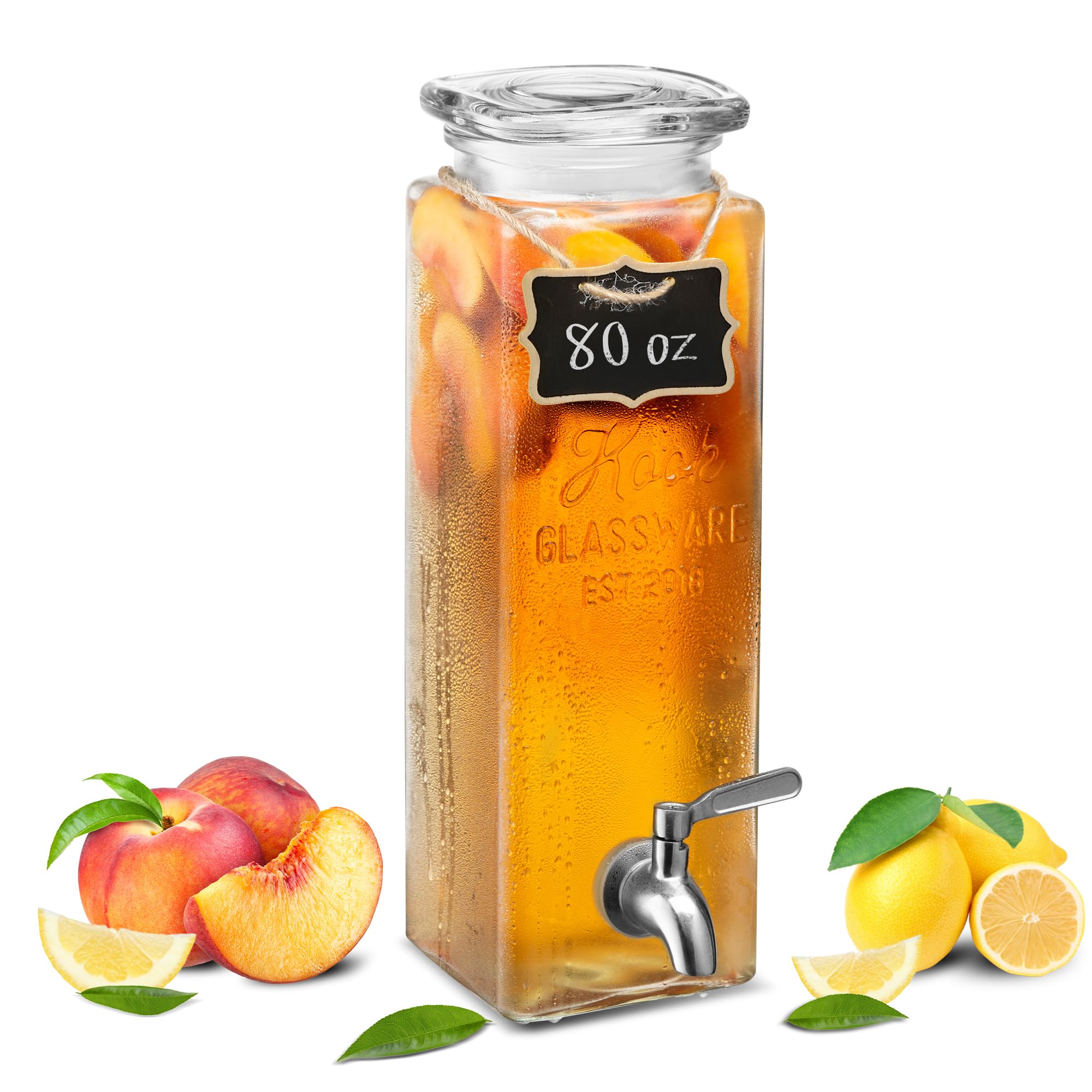 Photo 1 of Kook Drink Dispenser, 80 oz, Water Dispenser Countertop, Glass Drink Dispenser, Beverage dispenser, with Leak-Proof Spigot, Clear Rectangular Jar, Storage for Party, Fridge, for Water, Iced Tea