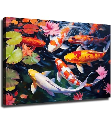 Amazon.com: HPUXSYIO Lucky Gold Nine Koi Fish Animal Painting Wall