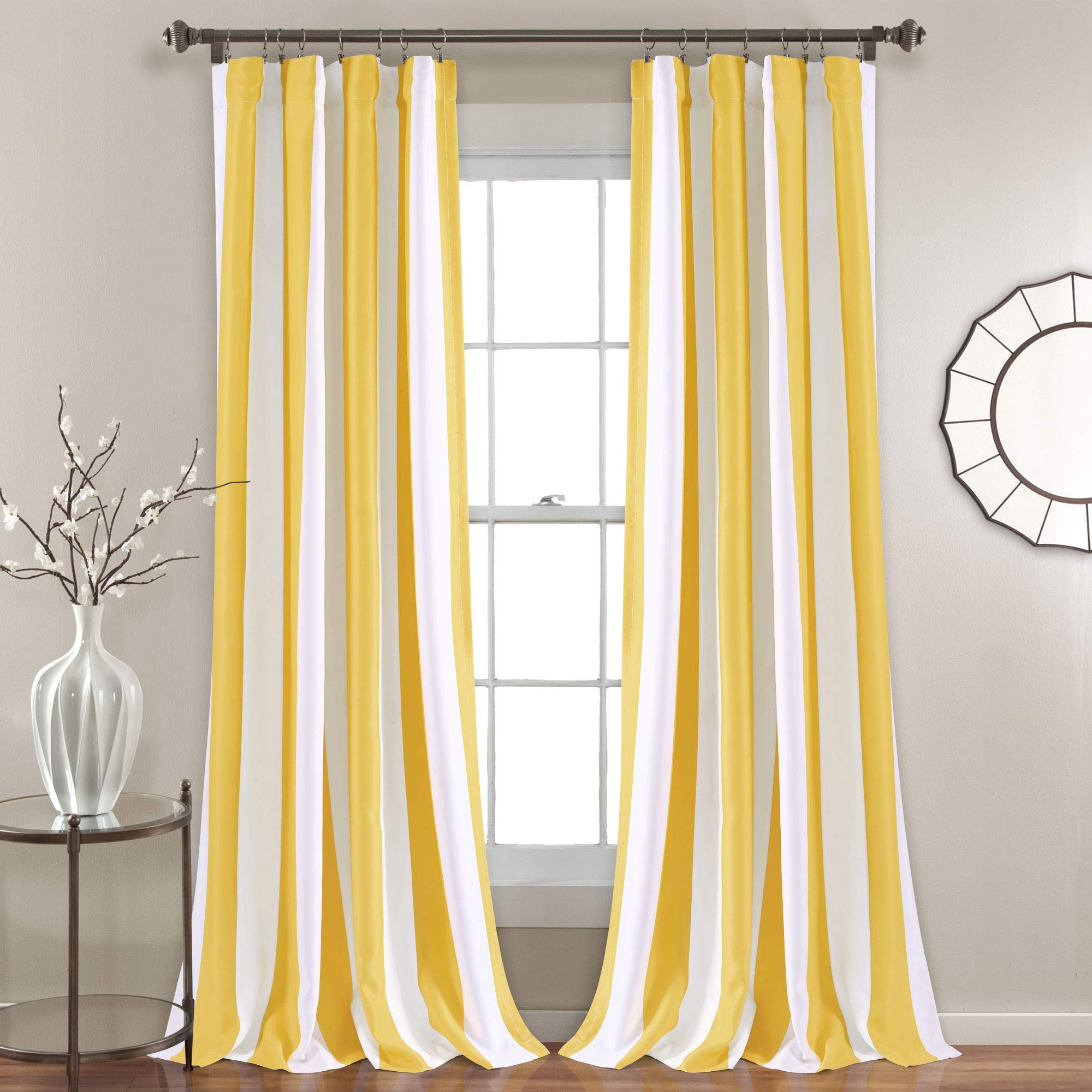 Lush Decor Wilbur Stripe Light Filtering Window Curtain Panel Pair, 95" x 52", Yellow